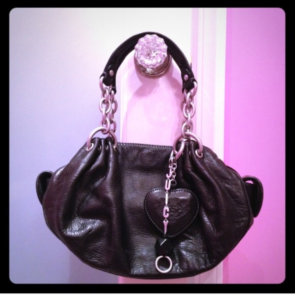 Juicy Couture Black Leather Chain Slouch Bag
